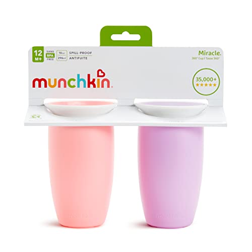 Munchkin Spill Proof Miracle 360 Sippy Cups for Toddlers 1-3, 10 Ounce, 2 Pack, Pink/Purple  
Munchkin Spill Proof Mirac