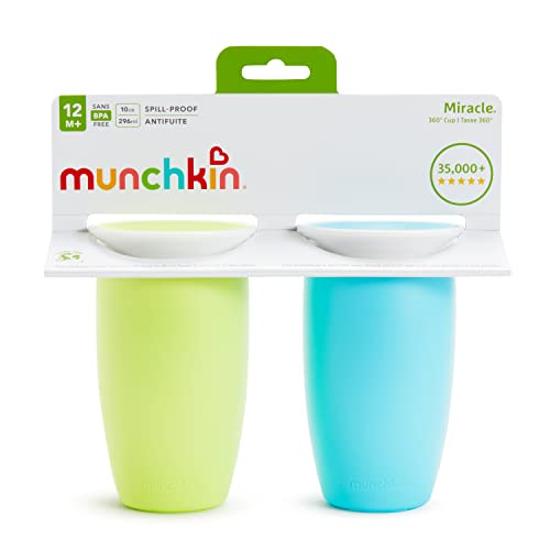  Munchkin Spill Proof Sippy Cups for Toddlers 1-3, 10 Ounce, 2 Pack, Green/Blue
| Munchkin Miracle 360 Spill Proof Sippy