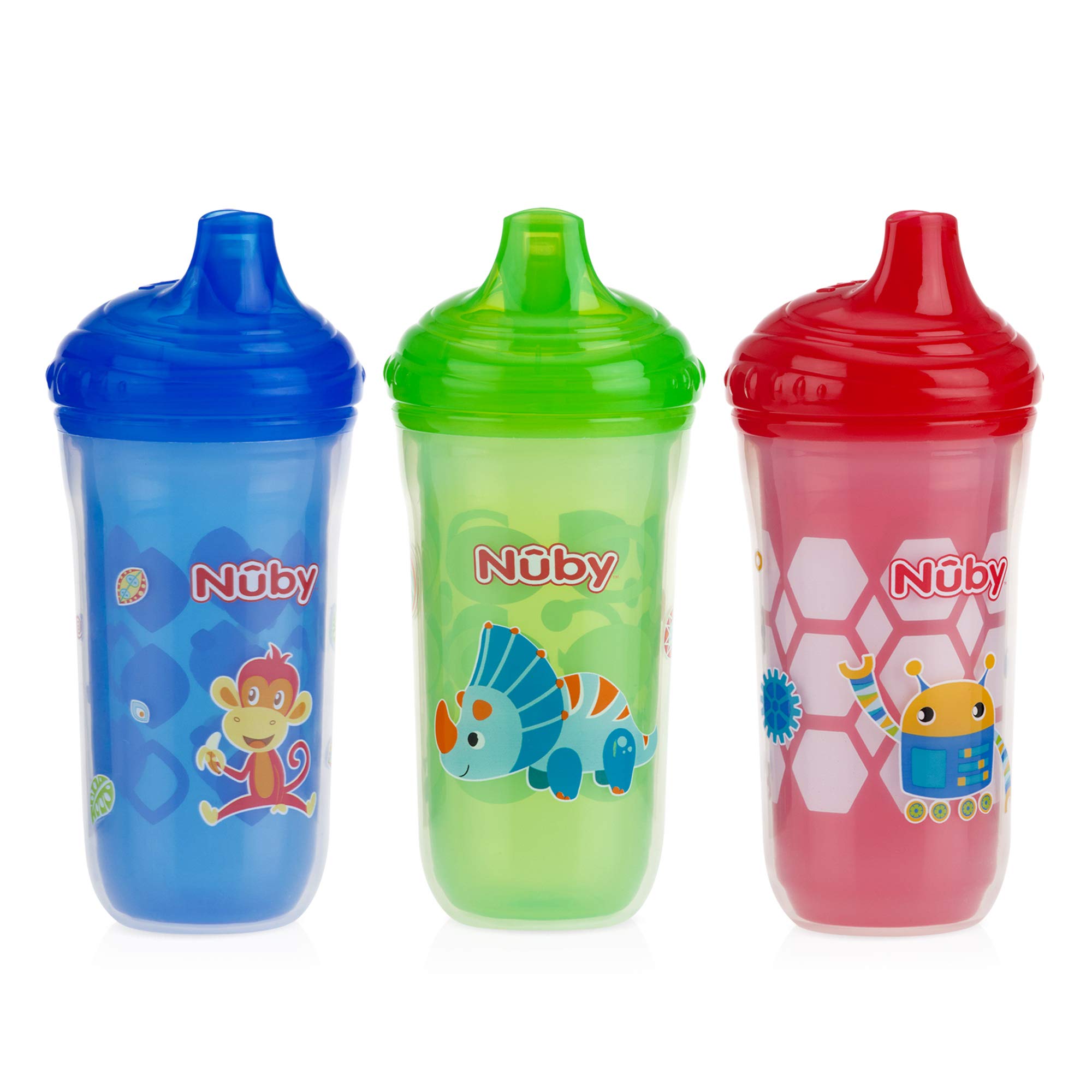 Nuby Insulated No Spill Easy Sip Cup with Vari-Flo Valve Hard Spout for Boys, 9 Oz, 3 Count