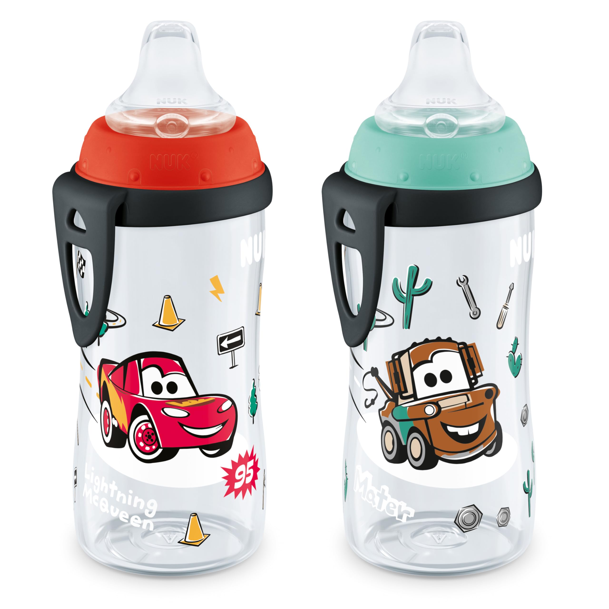 NUK Active Sippy Cup for Toddlers, BPA-Free, Spill-Proof, 10 oz, 2 Pack, Disney's Cars Lightning McQueen