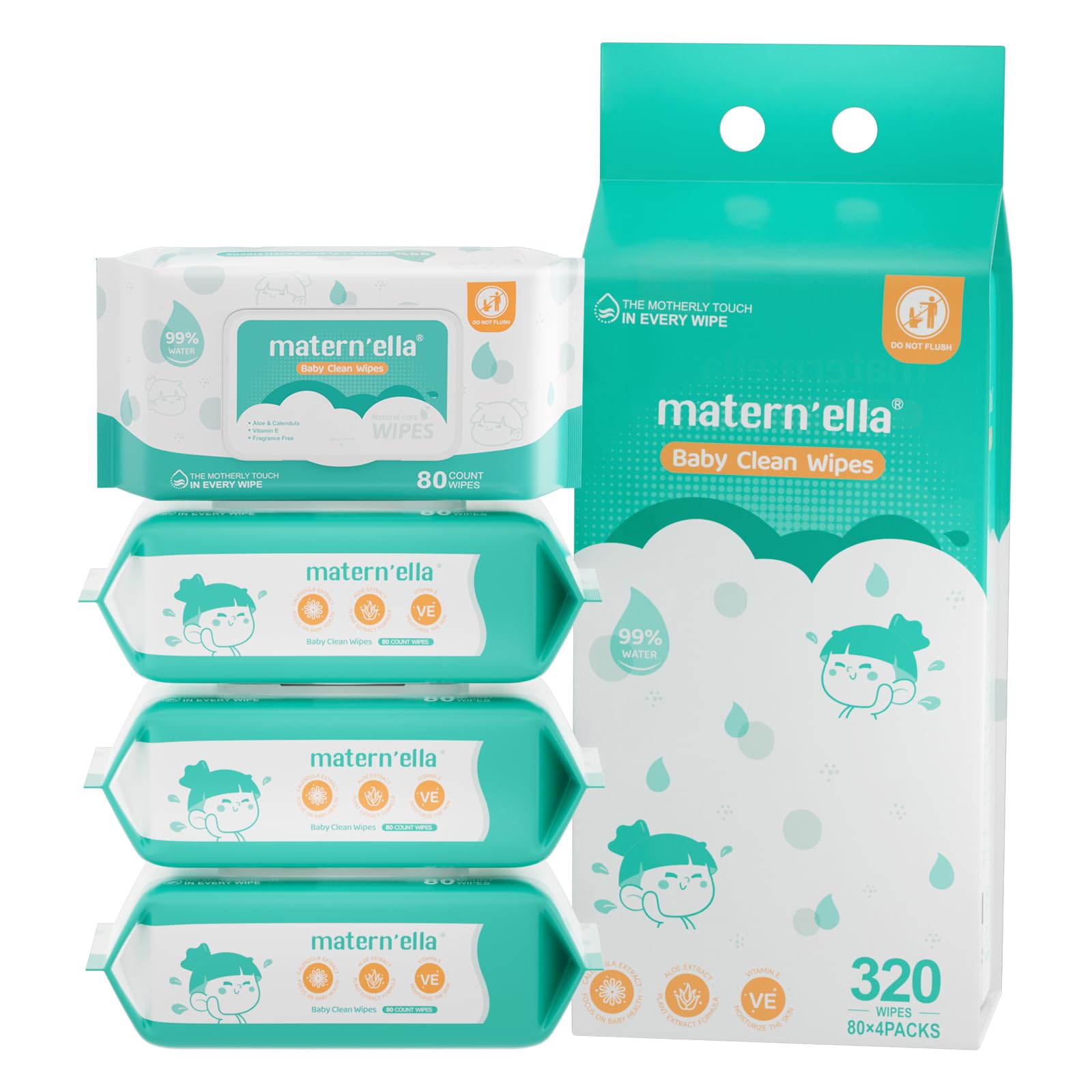 Sensitive Skin Baby Wipes, Diaper Wipes Hypoallergenic and Gentle, 99% Water Based, 4 Flip-Top Packs (320 Wipes Total)  