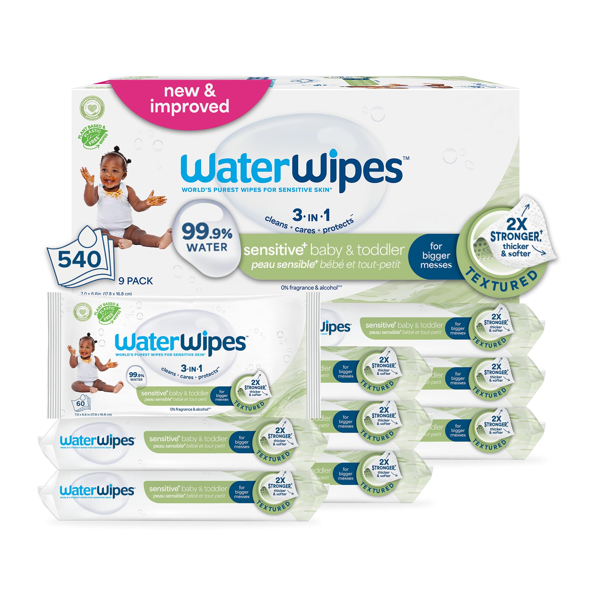 WaterWipes Sensitive+ Unscented Hypoallergenic Baby & Toddler Wipes for Gentle Cleansing, 540 Count
| WaterWipes 3-In-1