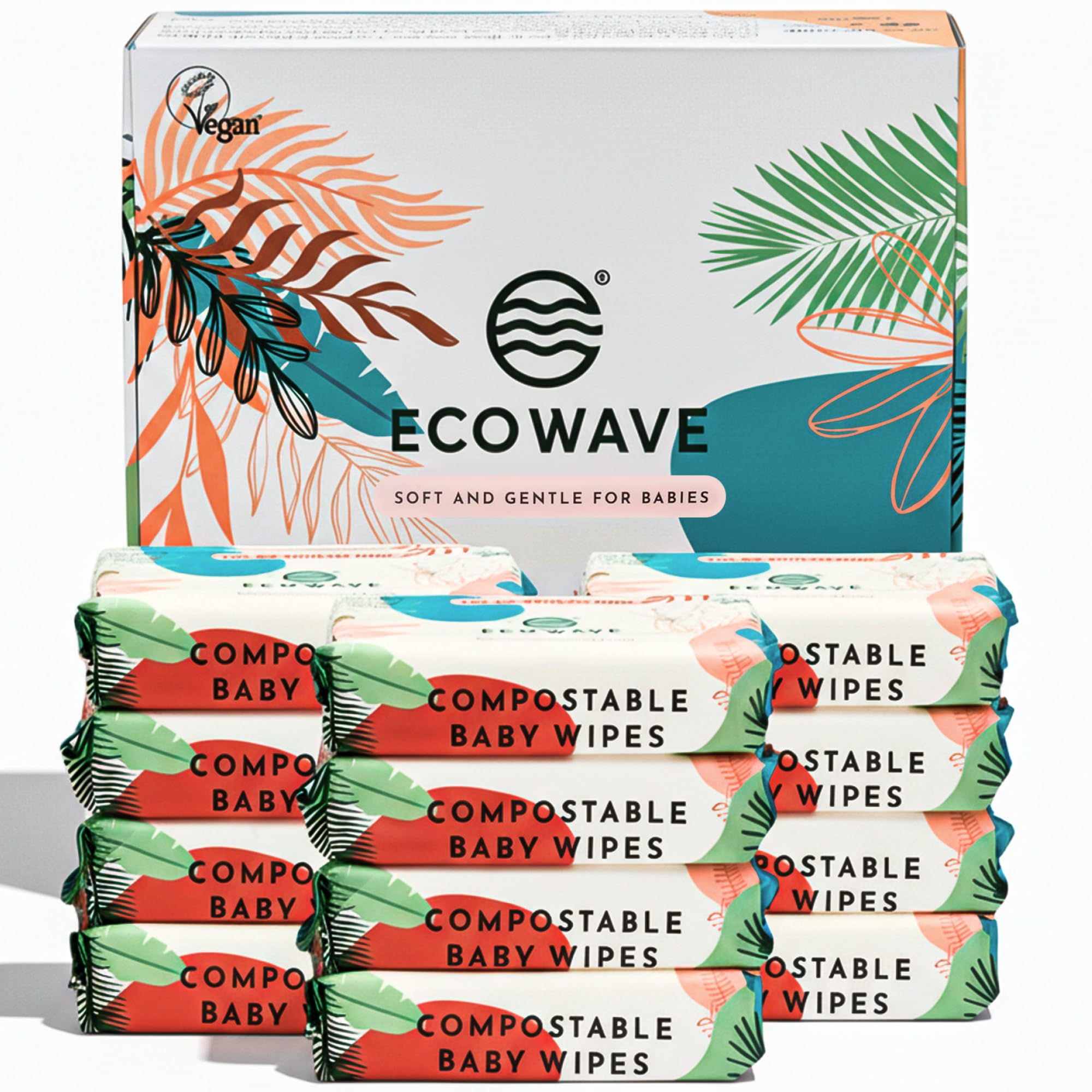  100% Compostable Eco-Friendly Bamboo Baby Wipes, Unscented, Hypoallergenic, Vegan, Alcohol-Free, Sensitive Skin Friendl